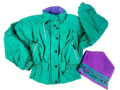 Obermeyer Chaqueta de Invierno Esquí Snowboard Mujer 10 De Colección Verde Azulado Aislado Cinturón Gorro Foto 1 de 4