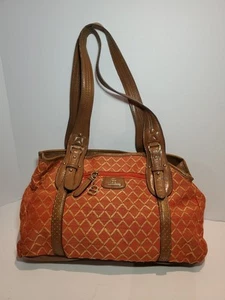 Vintage Etienne Aigner rot und hellbraun Leinen & braun Kunstleder Handtasche Beuteltasche Handtasche - Bild 1 von 14