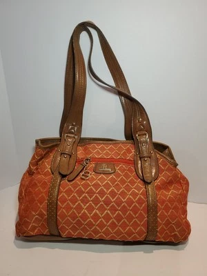 Bolso de mano vintage Etienne Aigner rojo y tostado lino y marrón imitación cuero Foto 1 de 4