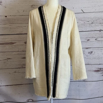 Cárdigan Chicos para mujer talla 2/12 frente abierto beige negro ribete chaqueta tejida Foto 1 de 4