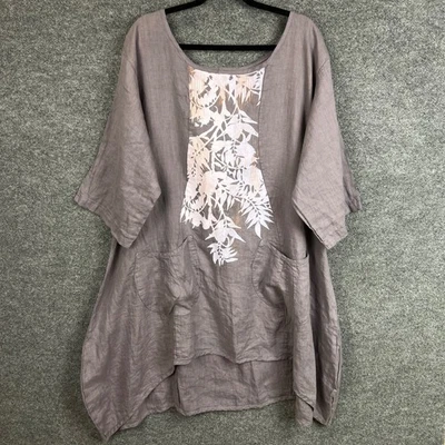 Blue Fish Linen Tunic Top Women's Floral Print Pockets Summer Dress 2 - Image 1 of 4