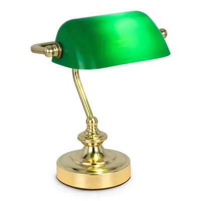 LUXUS BANKERLAMPE LED GRÜN MESSING SCHREIBTISCHLEUCHTE TISCHLAMPE 24CM 159465421 - Bild 1 von 4