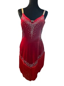 Women's Latin Dance Dress Backless Velvet Rhinestone Competition Fringe XXL New - Picture 1 of 9
