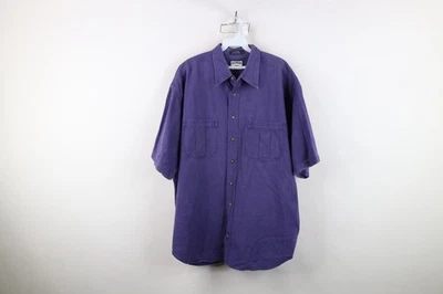 Винтажная мужская футболка 90-х Streetwear XL выцветшая из льняной смеси Chambray мешковатый покрой на пуговицах - Изображение 1 из 4