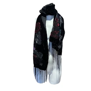 De Colección Terciopelo Transparente Burnout Bufanda Flecos Floral Rosa Vamp Borgoña Negro Envoltura - Imagen 1 de 3