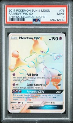 2017 POKEMON SUN & MOON SHINING LEGENDS SECRET #76 FULL ART/MEWTWO GX PSA 9 - Image 1 of 2
