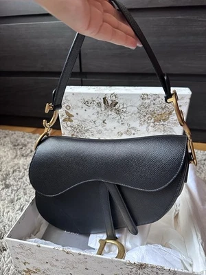 CHRISTIAN DIOR Saddle Grained Black Leather Medium Bag. Receipts Papers Included - Image 1 of 4