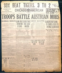 1914 Chicago Newspaper Front Page - Troops Battle Austrian Mobs, Start of WWI - Picture 1 of 2