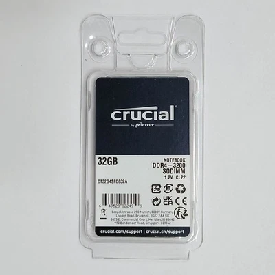 Crucial 32GB DDR4 3200 MHz PC4-25600 SODIMM 260-Pin Laptop Memory CT32G4SFD832A - Image 1 of 3