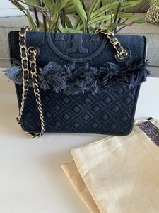 TORY BURCH RARE FLEMING DENIM MEDIUM CONVERTIBLE BAG - Picture 1 of 13