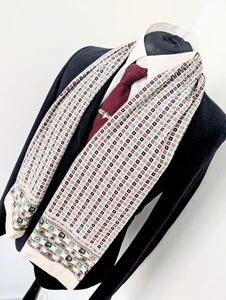 Men's Vintage Geometric White Scarf, Gents 60's Silk Scarf Opera Cravat - Picture 1 of 7