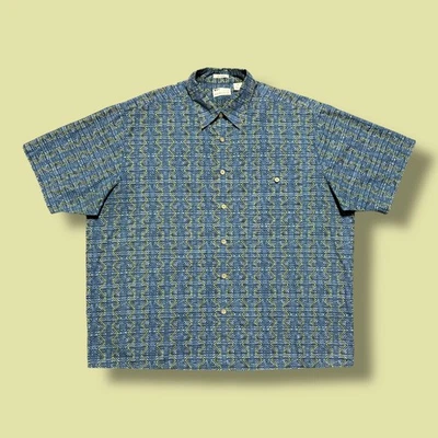 Vtg Button Up Shirt Trippy Art Abstract Print 90s y2k Cotton Blue XL - Image 1 of 4