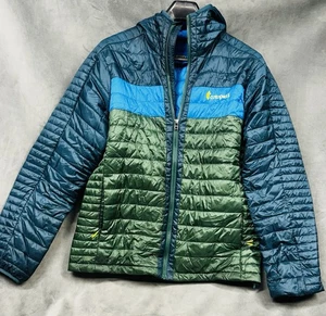Cotopaxi Hombres M Abrigo Capa Chaqueta con Capucha Verde Azul Bloque de Color Acolchado Puffer - Imagen 1 de 6
