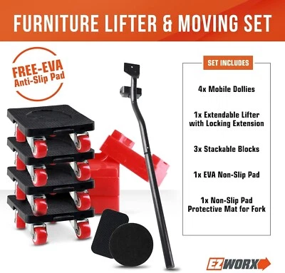 Heavy Duty Furniture lifter moving tool set with 4x 360 rotation sliders - Image 1 of 4