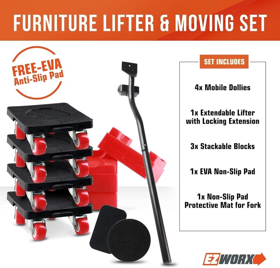 Heavy Duty Furniture lifter moving tool set with 4x 360 rotation sliders - Image 1 of 4