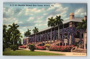 Postcard Horse Racing Hialeah Miami Florida 1940s Unposted Linen - Picture 1 of 2
