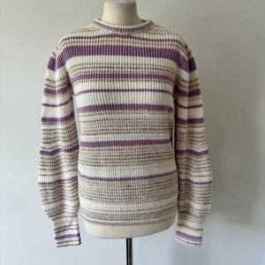 M & S Per Una Cream Beige Lilac Striped Cotton Rich Jumper Sweater Size 12 VGC - Picture 1 of 10