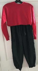 Balera Dance-Girls Dance Costume Size MC Med Blk Pants & Red Crop Shirt HIP HOP - Picture 1 of 4