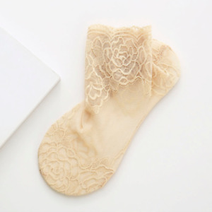5X Women Lace Mesh Socks Ankle Summer Sheer Splice Floral Non-slip Thin Footsie