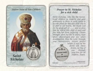 Saint St. Nicholas with Medal & Prayer - Plastic Coated Holy Card - Picture 1 of 3