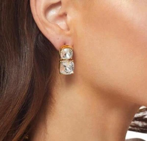 KENNETH JAY LANE, DOUBLE SQUARE DROP CUBIC ZIRCONIA PIERCED EARRINGS, CHOOSE:... - Picture 1 of 2
