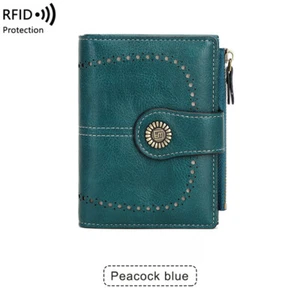 Klassische Retro kurze faltbare Knopf Geldbörse Reißverschluss RFID Kartenhalter Geldklammer Damen - Bild 1 von 28