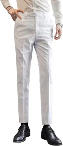 MOGU Mens Front Flat Casual Dress Pants Slim Fit / White / Size: 4XL / 36 - Picture 1 of 5