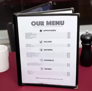 10 PACK 8 1/2" x 11" Black Vinyl Three Page Pocket Clear Restaurant Menu Cover 3 - Picture 1 of 5