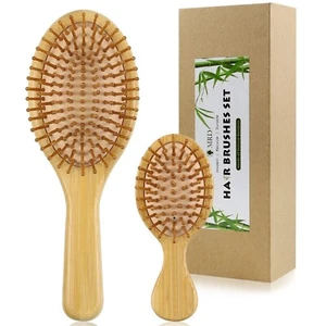2Pcs Hair Brush, Natural Bamboo Hair brushes Set With Paddle Detangling Woode... - Picture 1 of 9