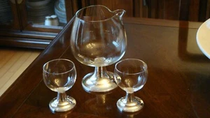 VINTAGE ALVIN STERLING SILVER BLOWN GLASS 3 PIECE BRANDY SNIFTER DECANTER SET - Picture 1 of 7