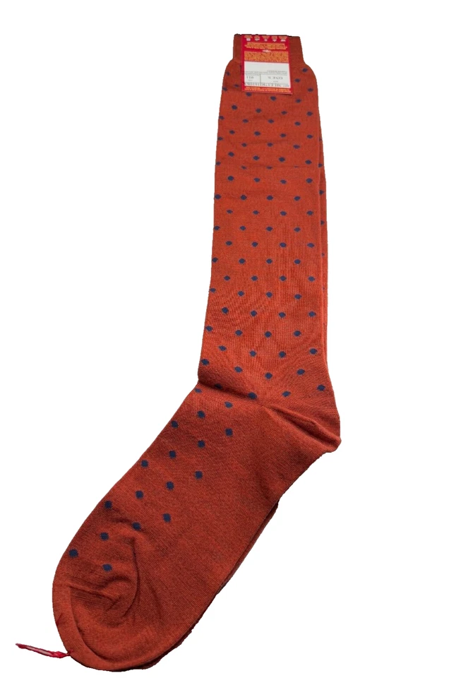 Bresciani Italian Unisex Over The Calf Socks Mattone Orange W Blue Dots One Size - Image 1 of 4