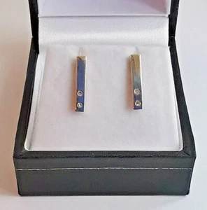 Pendientes redondos piedras brillantes de plata esterlina 925 1,6 g 3x15 mm - Imagen 1 de 12
