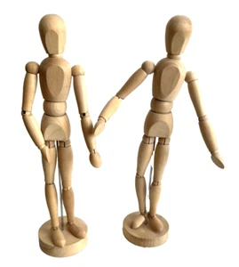 2 Articulated Wood Art Model Male Female 13" Poseable Figure Artist Study Model - Picture 1 of 3