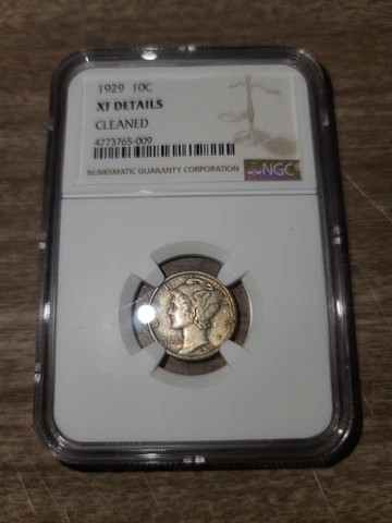 1929-D Mercury Silver Dime NGC XF Details Cleaned Cover