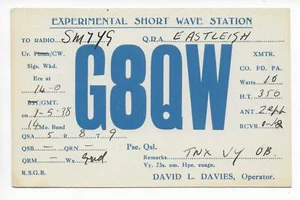 QSL Experimental SW Radio Station G8QW Eastleigh Hampshire England UK 1938 DX - Bild 1 von 1