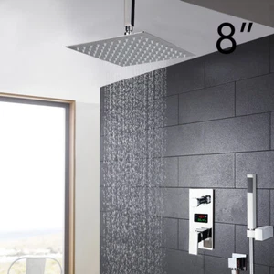 Bathroom Ceiling Mount Chrome Square Shower Taps Mixer Control Valve Units - Picture 1 of 12