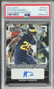 HASSAN HASKINS - 2022 LEAF - F/P AU-BLACK KLDSCP AUTO - MICHIGAN - PSA 10 - - Picture 1 of 2