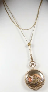 Art Deco Waltham 0 Size 14K Multi-Tone Hunting Case Pocket Watch And Slide Chain - Picture 1 of 11