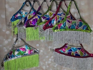 Girls Youth Embellished/Fringed Halter Style Dance Costume Heavily Embellished - Picture 1 of 19