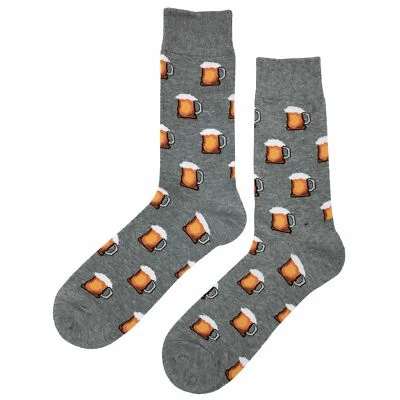 NUEVO CON ETIQUETAS Beer Time Vestido Calcetines Novedad Hombres 8-12 Gris Loco Divertido Calcetín Foto 1 de 4