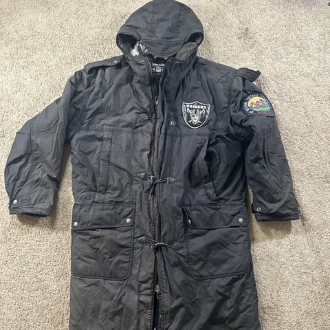 Vintage Los Angeles Raiders Hooded Parka Men’s L Black Member Club NFL Jacket Cover