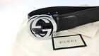 Gucci Black Guccissima Belt GG Silver Buckle leather 411924 Size 80/32 - size XS
