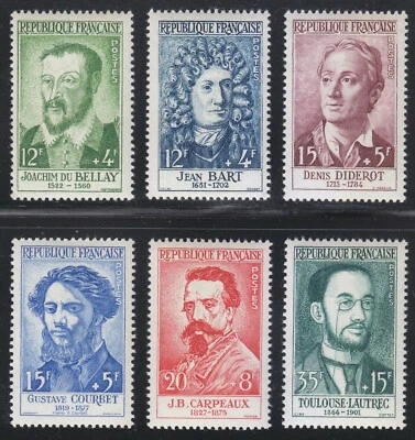Франция 1958 MNH Mi 1202-1207 Sc B321-B326 портреты известных французов ** - Изображение 1 из 2