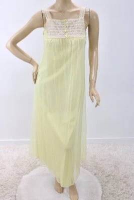 Camisón Largo De Colección Vanity Fair Doble Nylon y Gasa Amarillo Boho Cottagecore S Foto 1 de 4