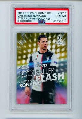 2019 Cristiano Ronaldo Topps Chrome Footballer Flash Gold Refractor 31/50 PSA 10 - Image 1 of 3