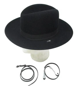 US ARMY (STETSON BRAND) Cavalry 5X Fur Felt Hat Black w. Leather Chinstrap 6-7/8 - Picture 1 of 14