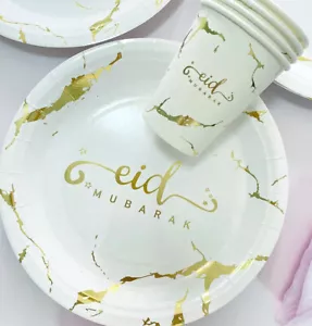 Islamisches Tischgeschirr Eid Mubarak Einwegteller, Tassen, Servietten 10er Set - Bild 1 von 6