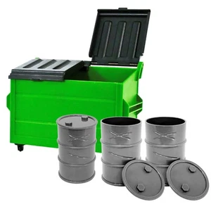 Green Dumpster & 3 Gray Oil Drums for WWE Wrestling Action Figures - Picture 1 of 1