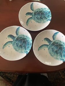 3 Sigrid Olsen SEA TURTLE 12" Melamine Dinner Plates Coastal Green Turtles NEW