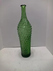 Vintage Empoli Italy Diamond Cut Green Glass Genie Bottle 16" No Stopper - Picture 1 of 7